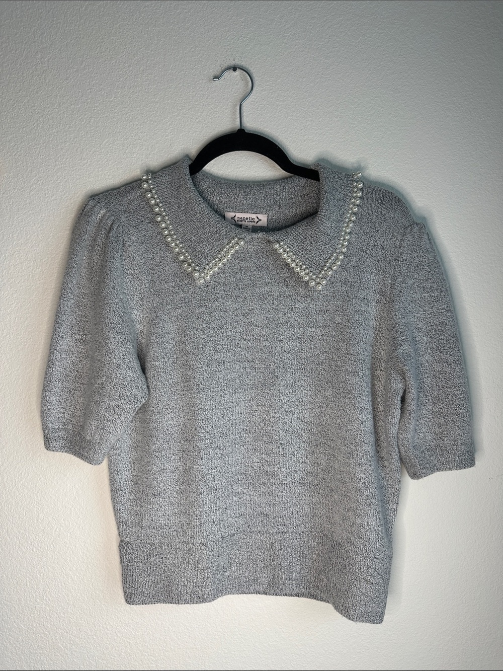 Gray Pearl Collar Knit Sweater